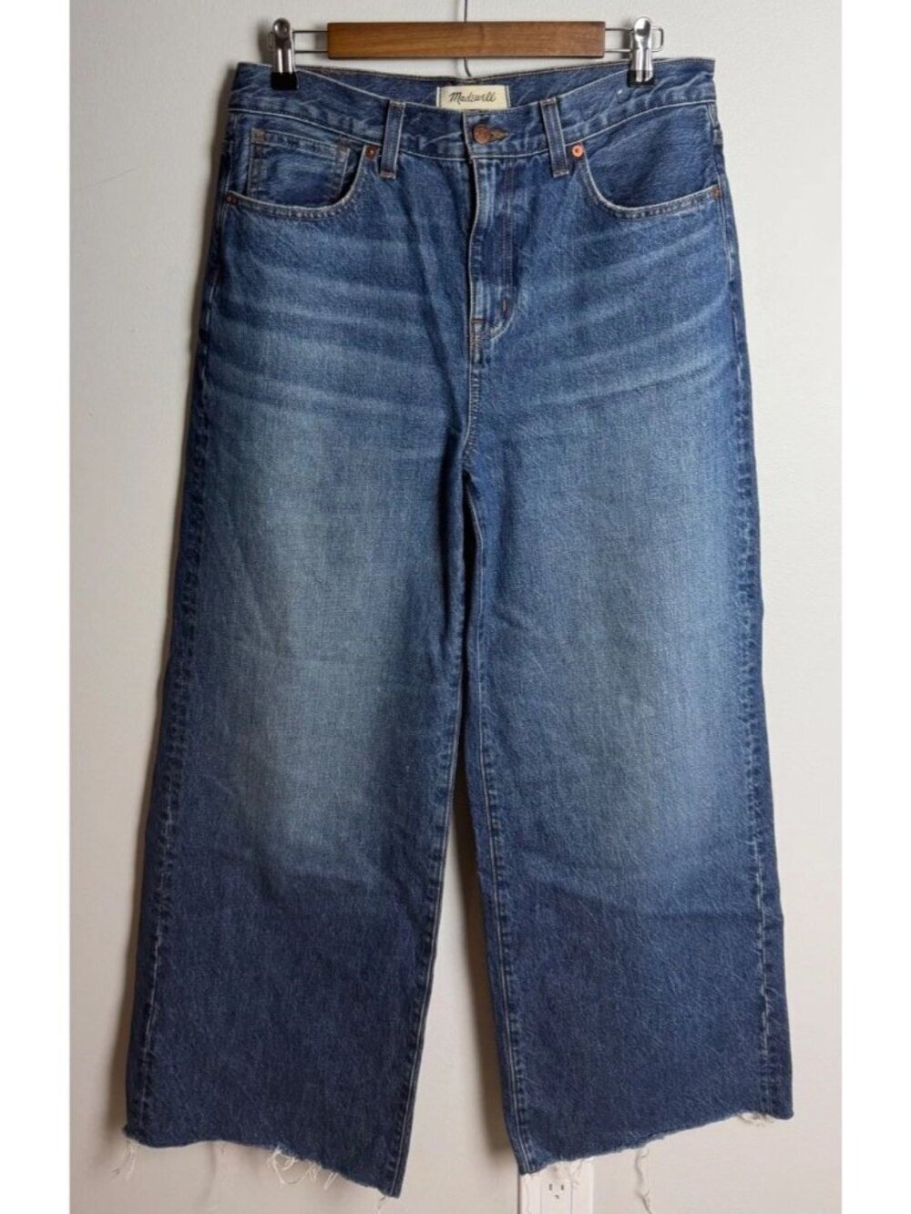 Madewell Superwide Leg Jeans Medium Wash Raw Hem 100% Cotton Size 29 Women’s